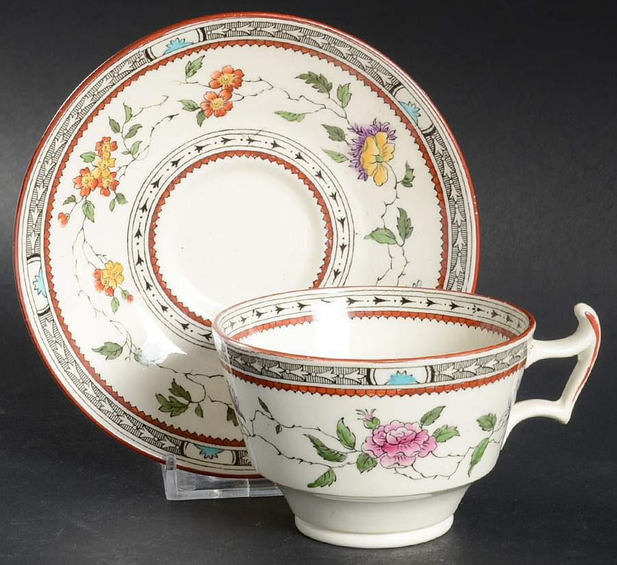 Jessamine (Cream Background) Footed Cup & Saucer Set by Royal Cauldon-1