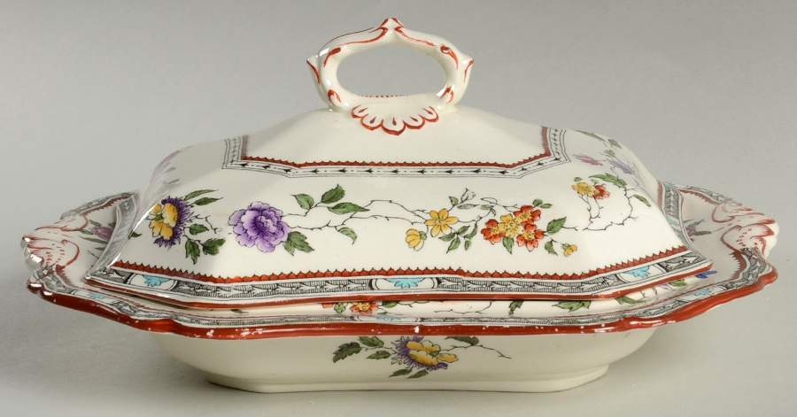 Jessamine (Cream Background) Oval Covered Vegetable by Royal Cauldon-1