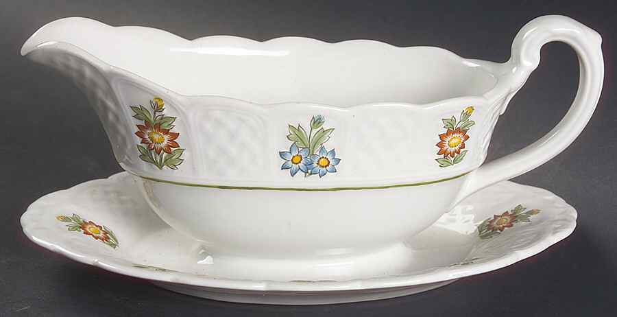 June Garden Gravy Boat with Attached Underplate by Royal Cauldon-1