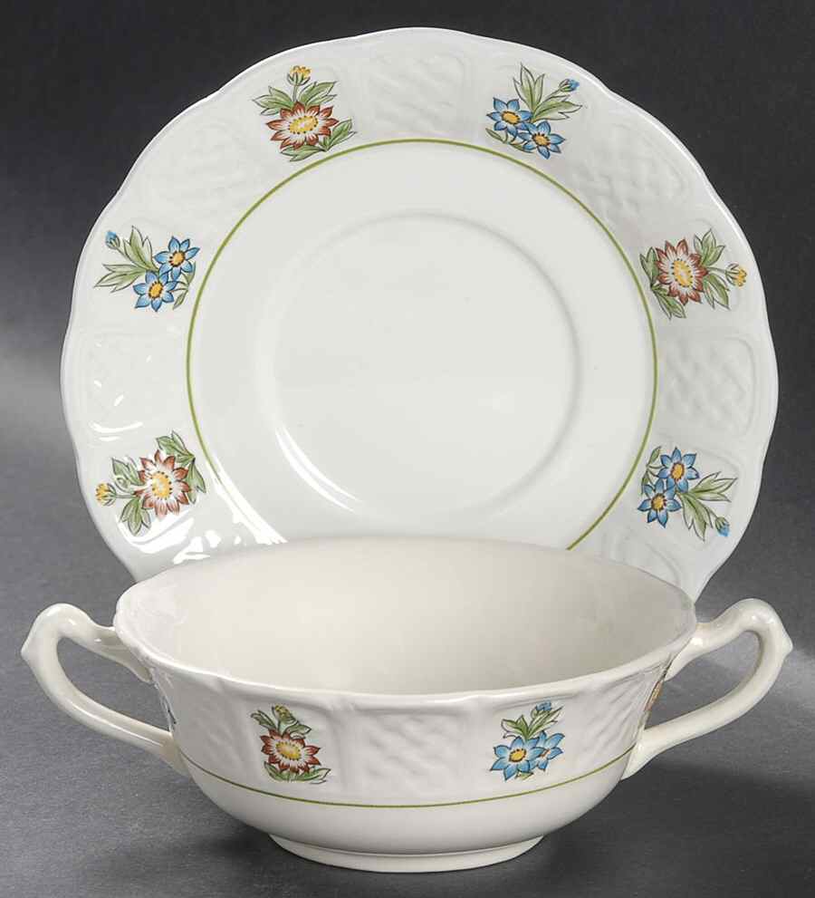 June Garden Flat Cream Soup Bowl & Saucer Set by Royal Cauldon-1