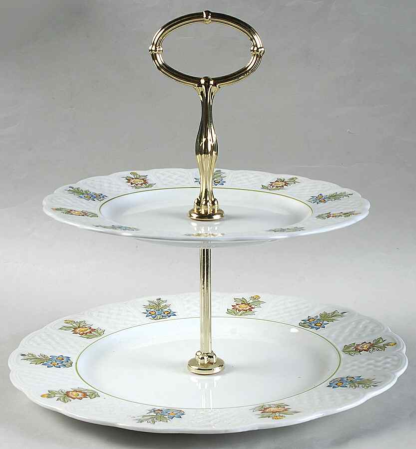 June Garden 2 Tiered Serving Tray (Dinner & Salad Plate) by Royal Cauldon-1