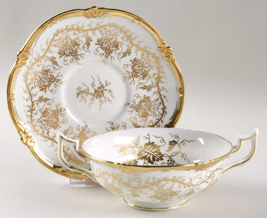 King's Plate White Footed Cream Soup Bowl & Saucer Set by Royal Cauldon-1