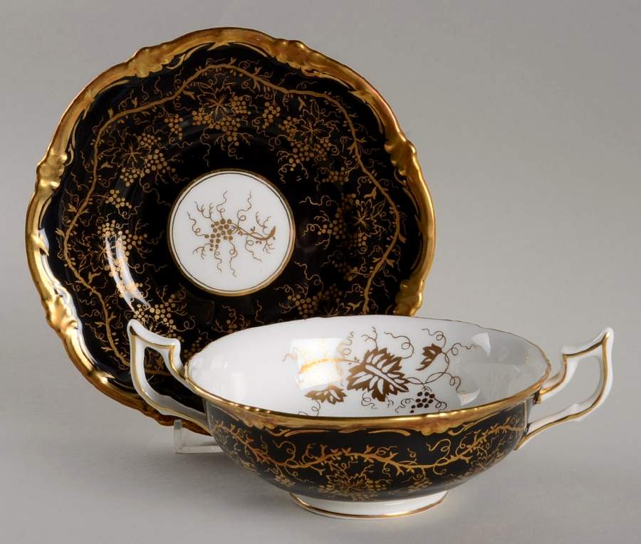 King's Plate Black Footed Cream Soup Bowl & Saucer Set by Royal Cauldon-1