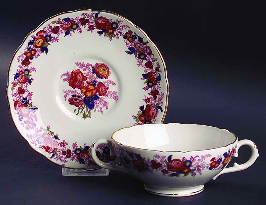 Majestic Footed Cream Soup Bowl & Saucer Set by Royal Cauldon-1