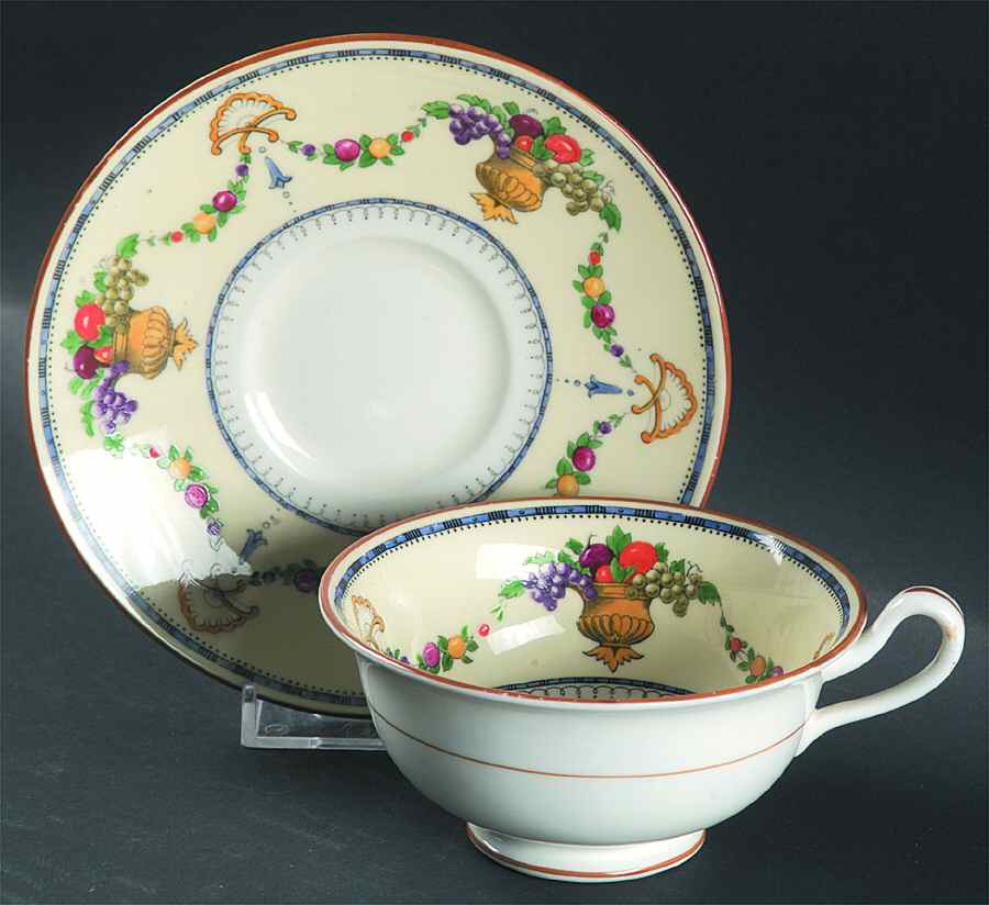 Malvern (Cream Rim, Urns) Footed Cup & Saucer Set by Royal Cauldon-1
