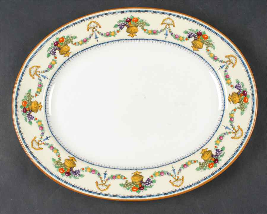 Malvern (Cream Rim, Urns) 12" Oval Serving Platter by Royal Cauldon-1