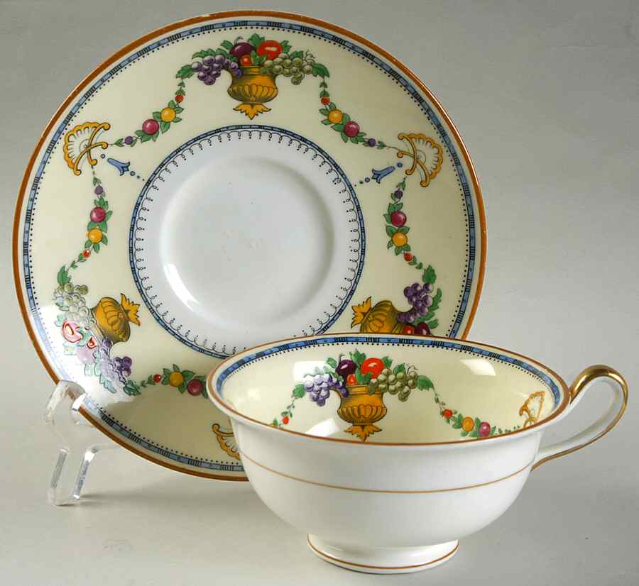 Malvern (Cream Rim, Urns) Footed Cup & Saucer Set by Royal Cauldon-1