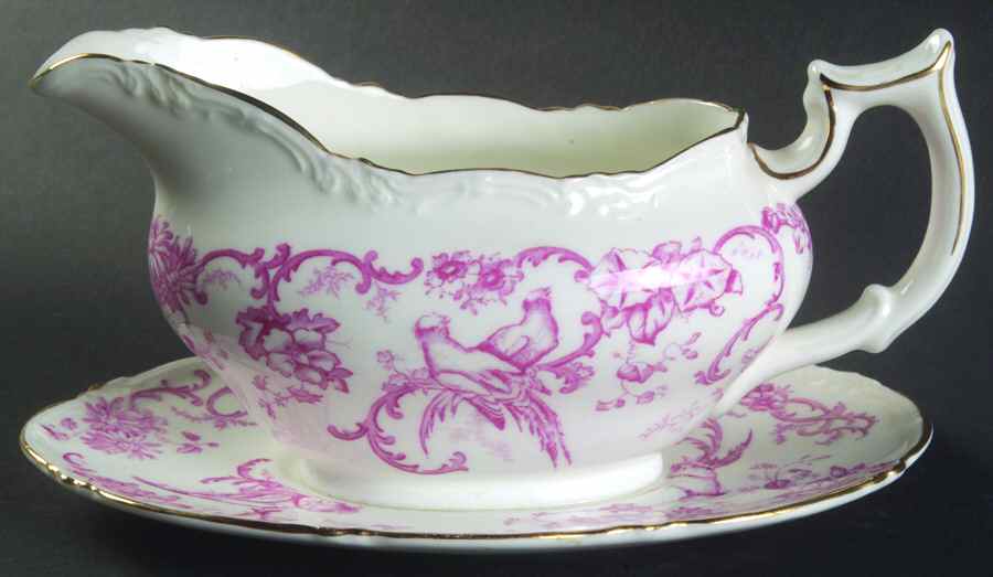 Marlborough Pink Gravy Boat with Attached Underplate by Royal Cauldon-1
