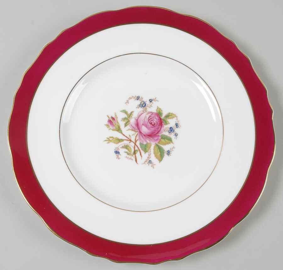 Miniver Rose Burgundy Luncheon Plate by Royal Cauldon-1