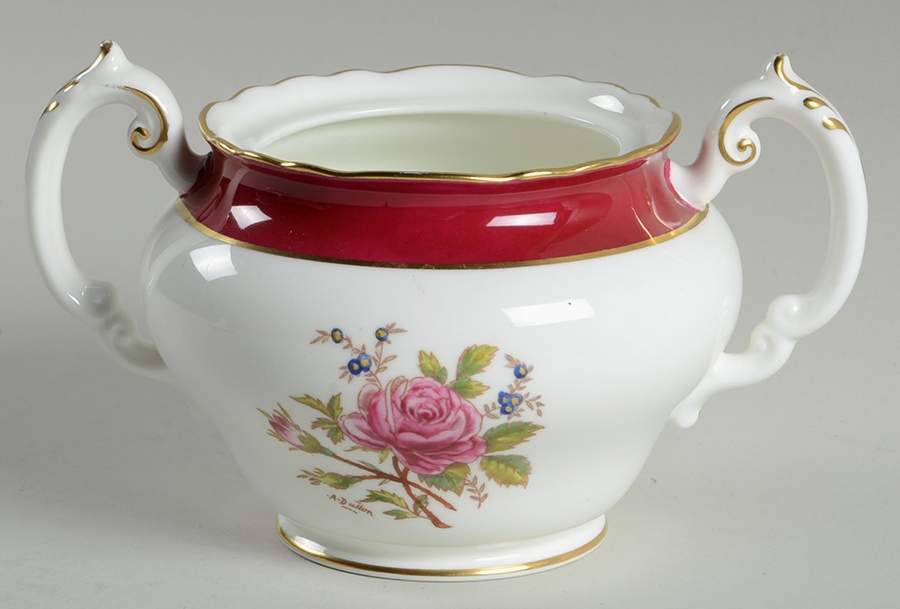 Miniver Rose Burgundy Sugar Bowl No Lid by Royal Cauldon-1