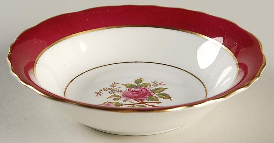 Miniver Rose Burgundy Fruit/Dessert (Sauce) Bowl by Royal Cauldon-1