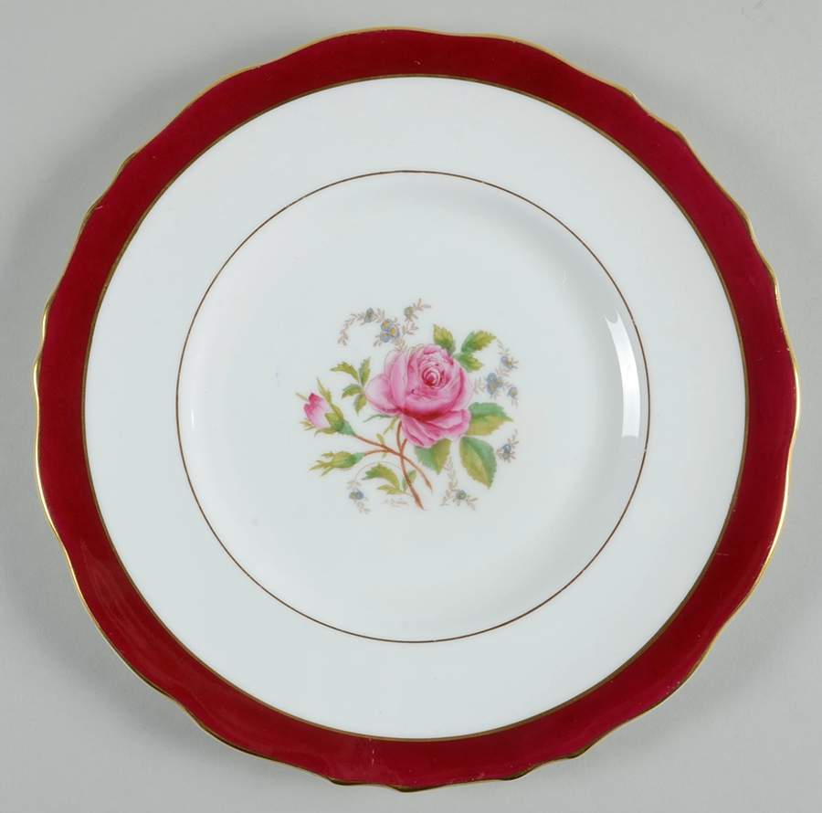 Miniver Rose Burgundy Dinner Plate by Royal Cauldon-1