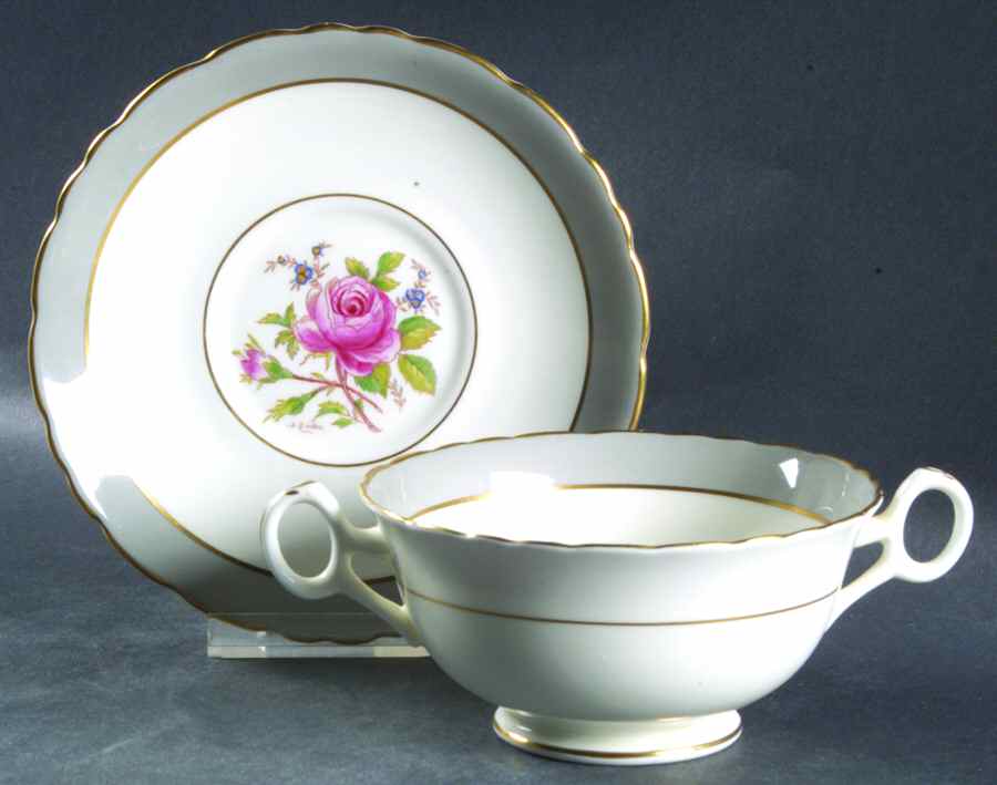 Miniver Rose Footed Cream Soup Bowl & Saucer Set by Royal Cauldon-1