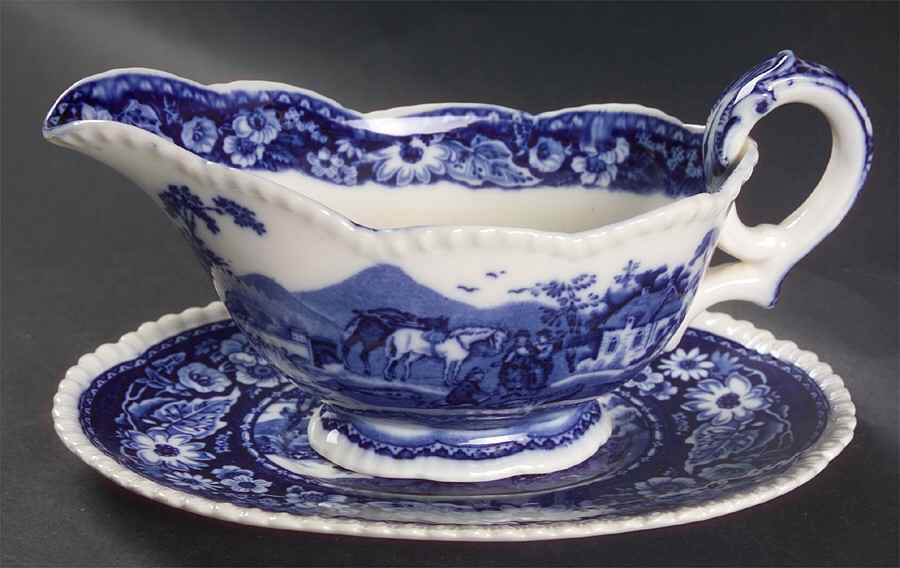 Native Blue Gravy Boat & Underplate by Royal Cauldon-1