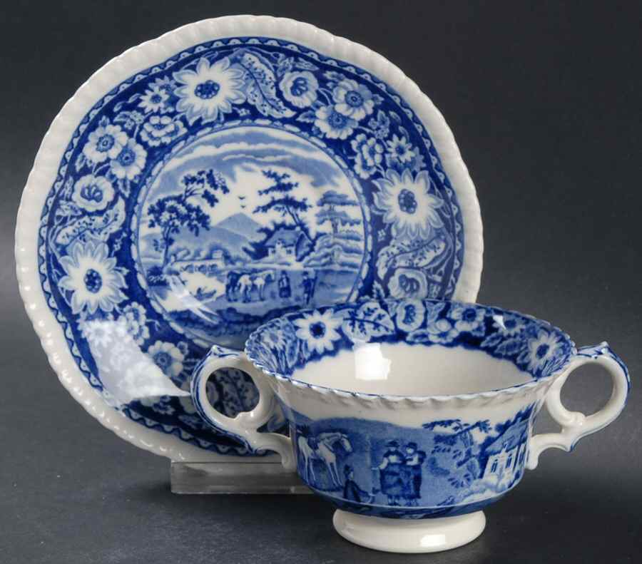Native Blue Footed Bouillon Cup & Saucer by Royal Cauldon-1