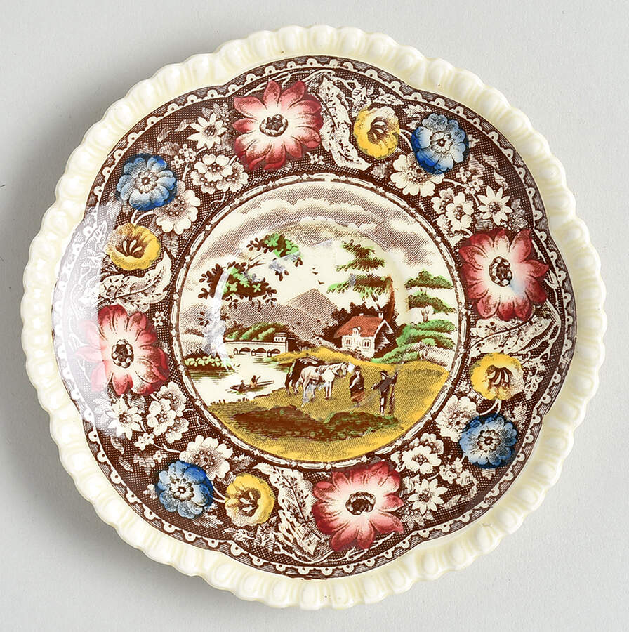 Native Brown Multicolor (Multicolor Border) Saucer for Demitasse Cup by Royal Cauldon-1