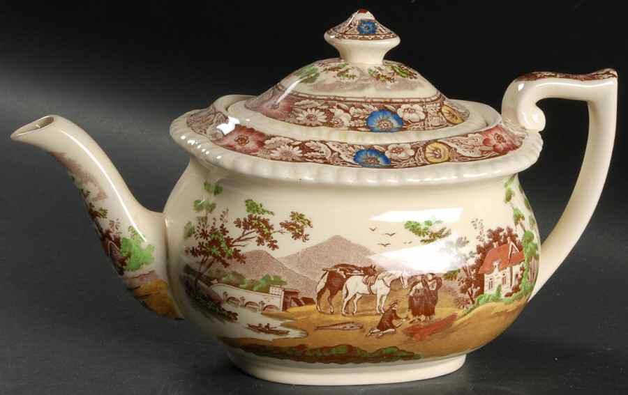 Native Brown Multicolor (Multicolor Border) Teapot & Lid by Royal Cauldon-1
