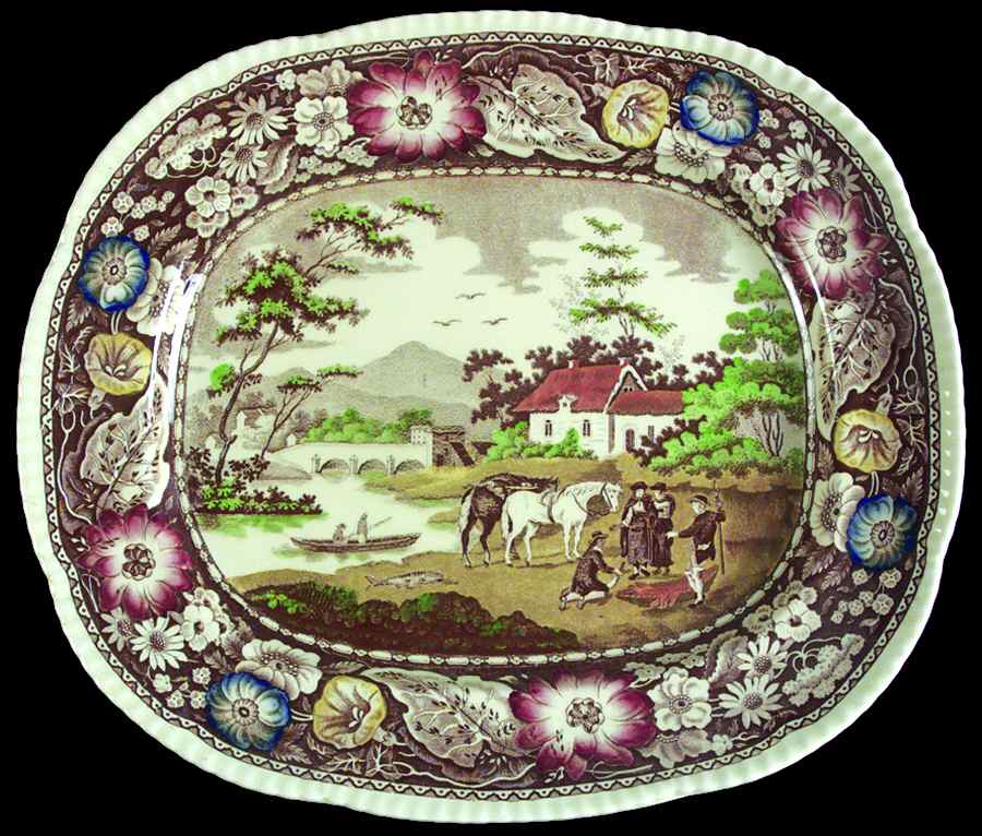 Native Brown Multicolor (Multicolor Border) 15" Oval Serving Platter by Royal Cauldon-1