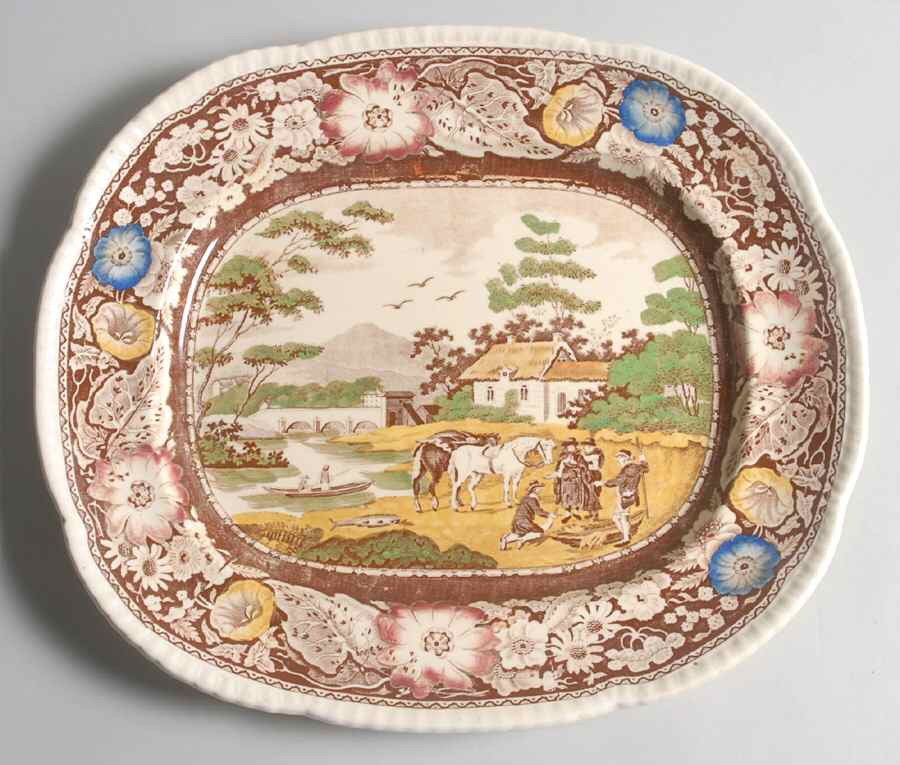 Native Brown Multicolor (Multicolor Border) 13" Oval Serving Platter by Royal Cauldon-1