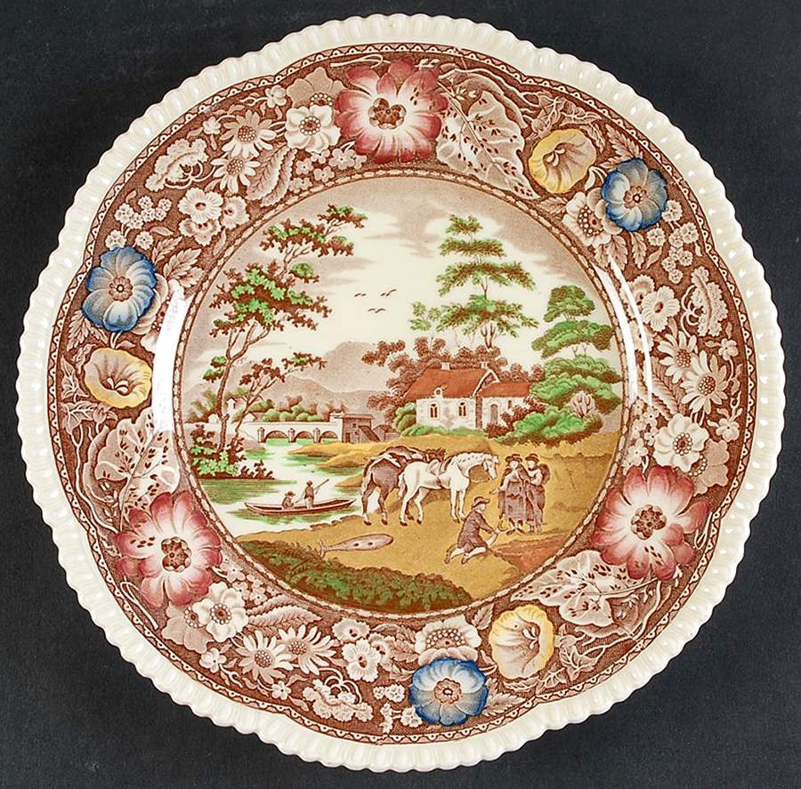 Native Brown Multicolor (Multicolor Border) Luncheon Plate by Royal Cauldon-1