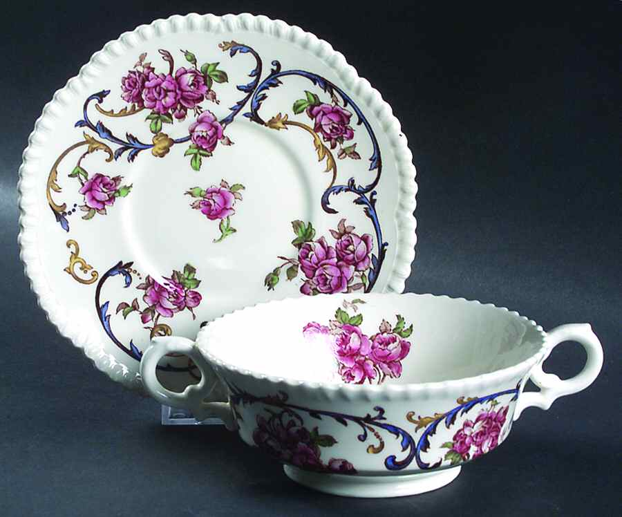 Premier Rose Footed Cream Soup Bowl & Saucer Set by Royal Cauldon-1