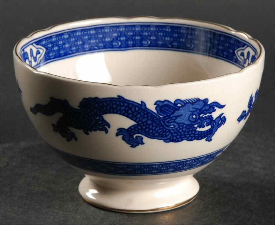 Dragon (Gold Trim) Cranberry Bowl by Royal Cauldon-1