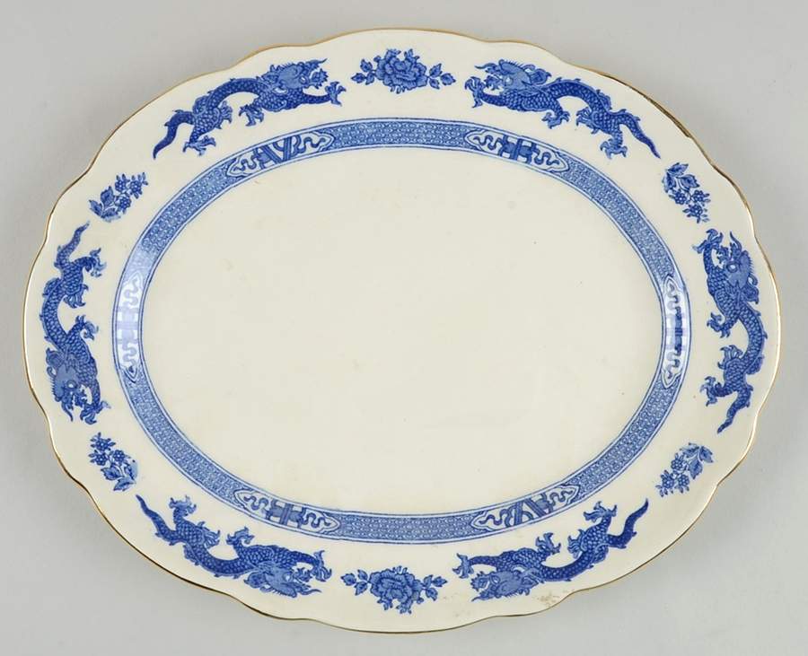 Dragon (Gold Trim) 9" Oval Serving Platter by Royal Cauldon-1