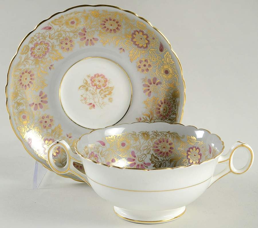Romney Gray Footed Cream Soup Bowl & Saucer Set by Royal Cauldon-1