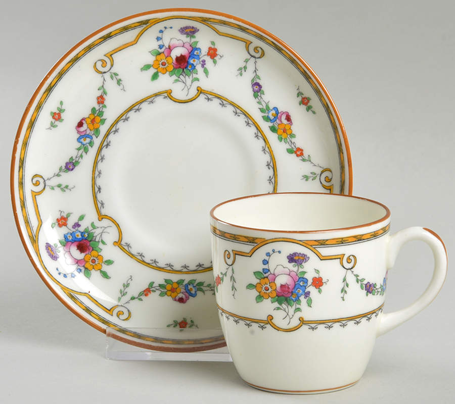 Sledmere (White Background) Flat Demitasse Cup & Saucer Set by Royal Cauldon-1