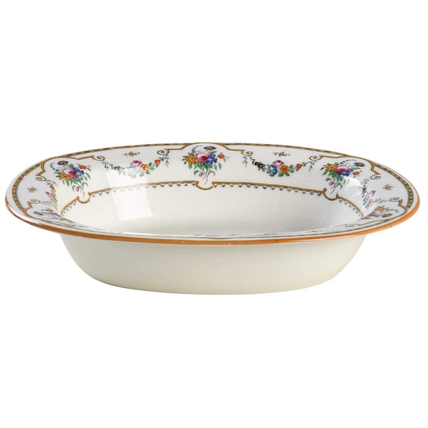 Sledmere (White Background) 9" Oval Vegetable Bowl by Royal Cauldon-1