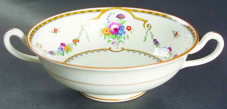 Sledmere (White Background) Footed Cream Soup Bowl by Royal Cauldon-1