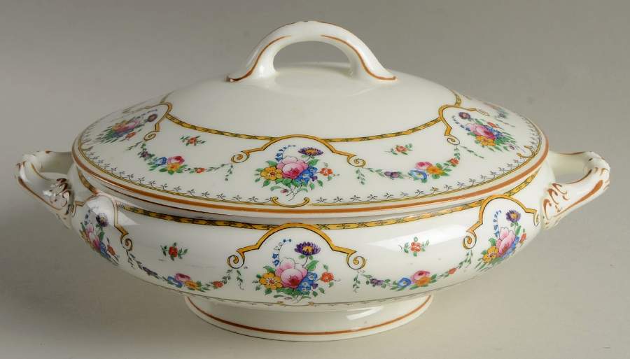 Sledmere (White Background) Round Covered Vegetable by Royal Cauldon-1