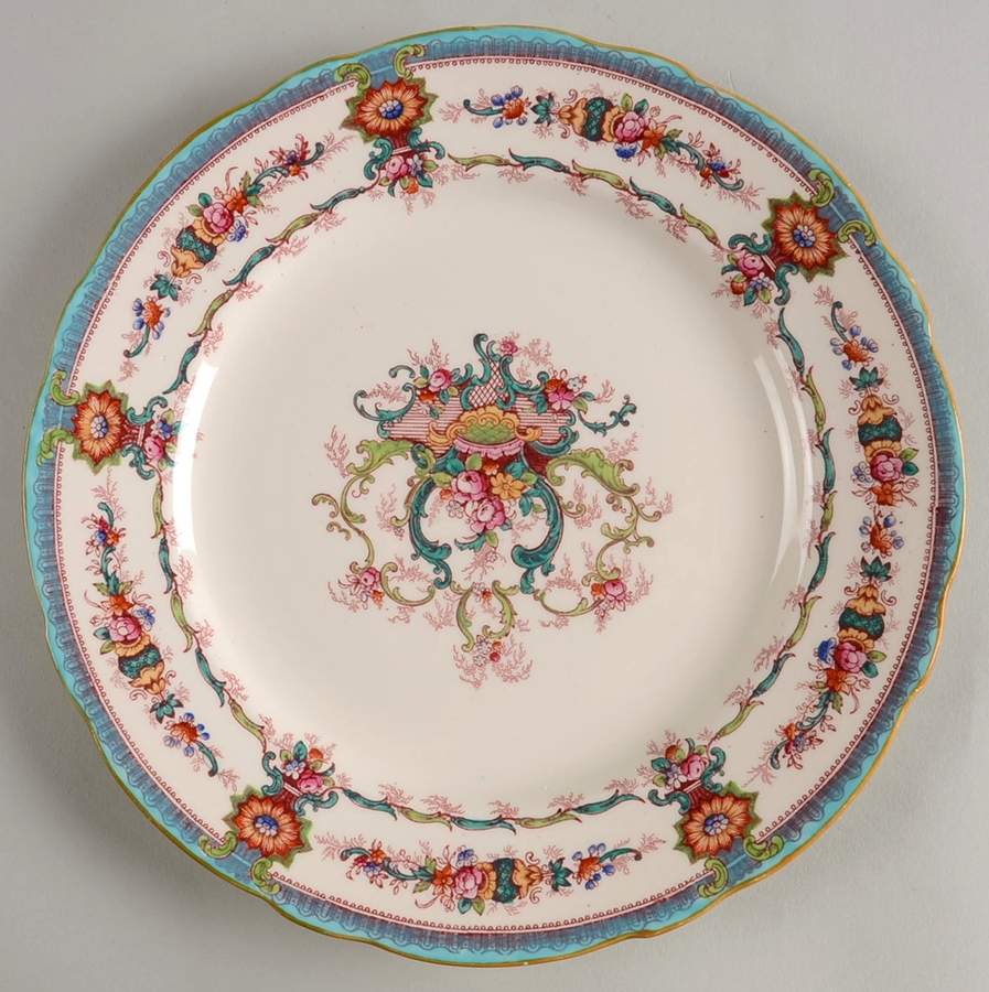 Souvenir Aqua (Scalloped, Cream) Salad Plate by Royal Cauldon-1