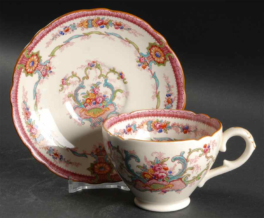 Souvenir Pink Footed Cup & Saucer Set by Royal Cauldon-1