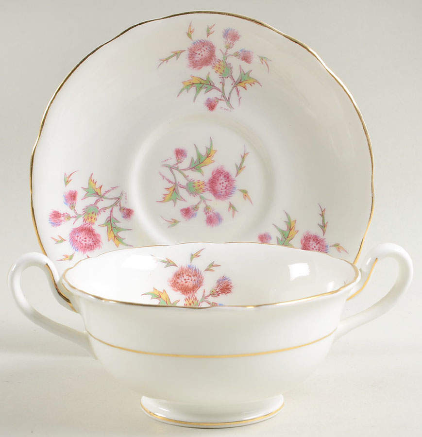 Thistle Footed Cream Soup Bowl & Saucer Set by Royal Cauldon-1