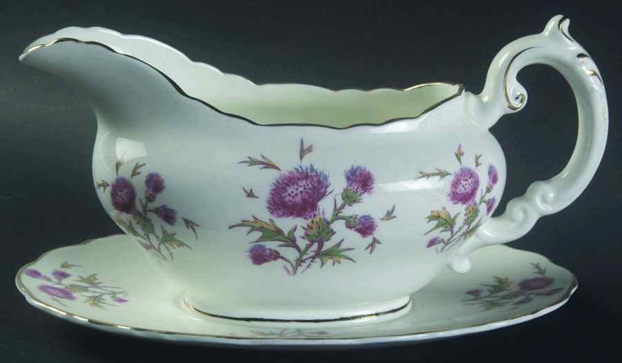 Thistle Gravy Boat with Attached Underplate by Royal Cauldon-1