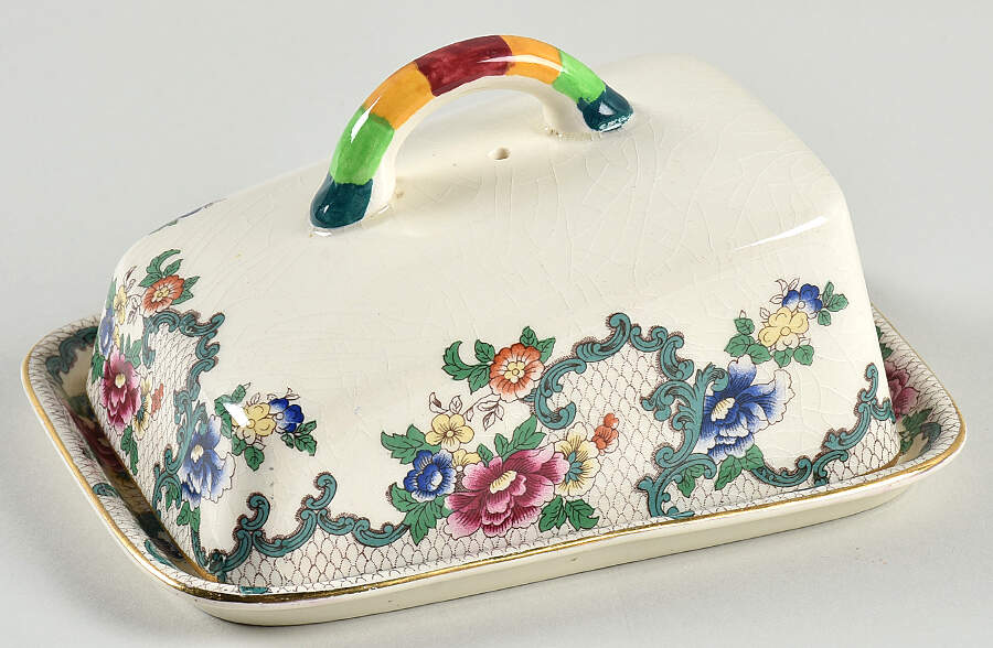 Victoria Cheese Dish with Lid (Wedge) by Royal Cauldon-1