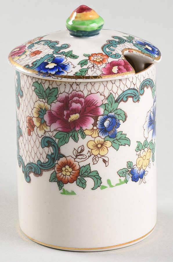 Victoria (Scalloped, Gold Trim) Jam/Jelly & Lid by Royal Cauldon-1