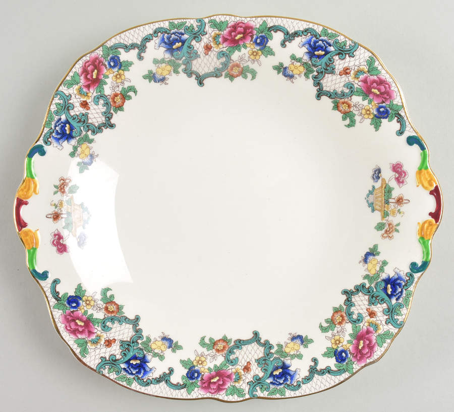 Victoria (Scalloped, Gold Trim) Square Cake Plate by Royal Cauldon-1