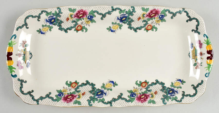 Victoria (Scalloped, Gold Trim) Large Sandwich Tray by Royal Cauldon-1
