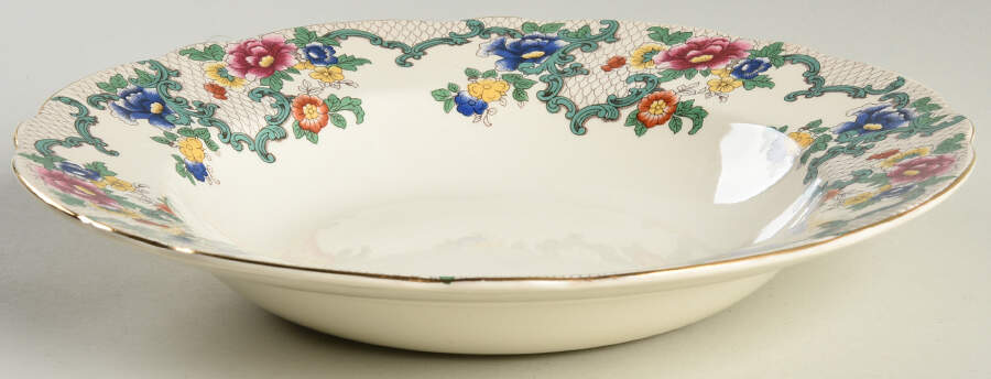 Victoria (Scalloped, Gold Trim) Large Rim Soup Bowl by Royal Cauldon-1