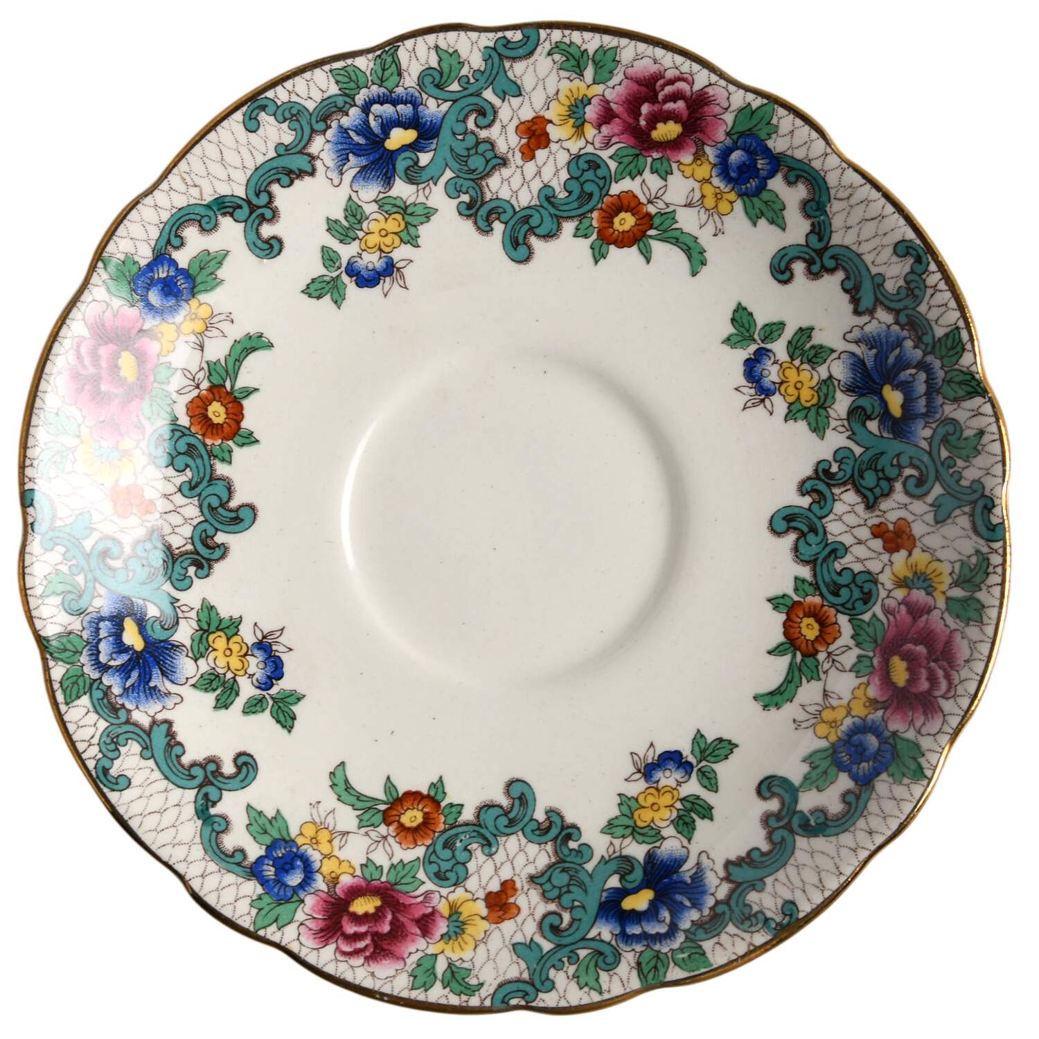 Victoria (Scalloped, Gold Trim) Saucer for Footed Cup by Royal Cauldon-1