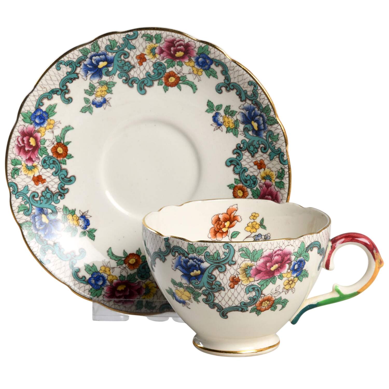 Victoria (Scalloped, Gold Trim) Footed Cup & Saucer Set by Royal Cauldon-1