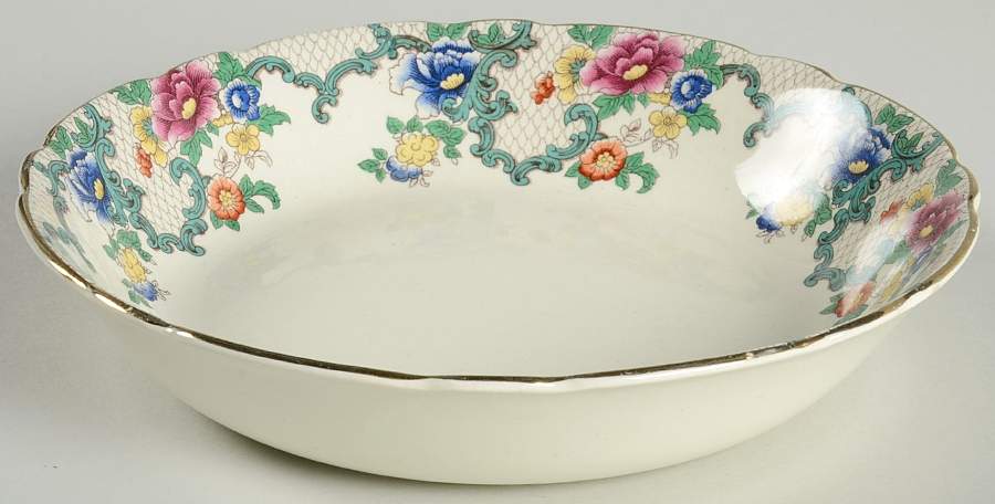 Victoria (Scalloped, Gold Trim) Coupe Soup Bowl by Royal Cauldon-1