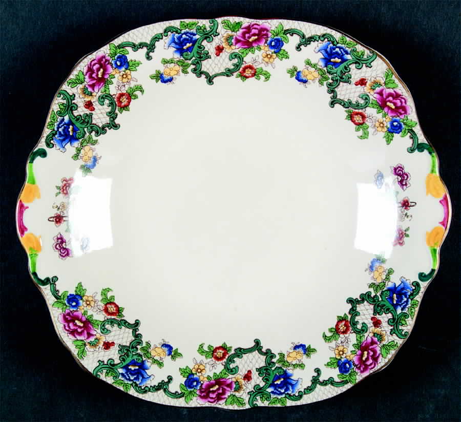 Victoria (Scalloped, Gold Trim) Square Handled Cake Plate by Royal Cauldon-1