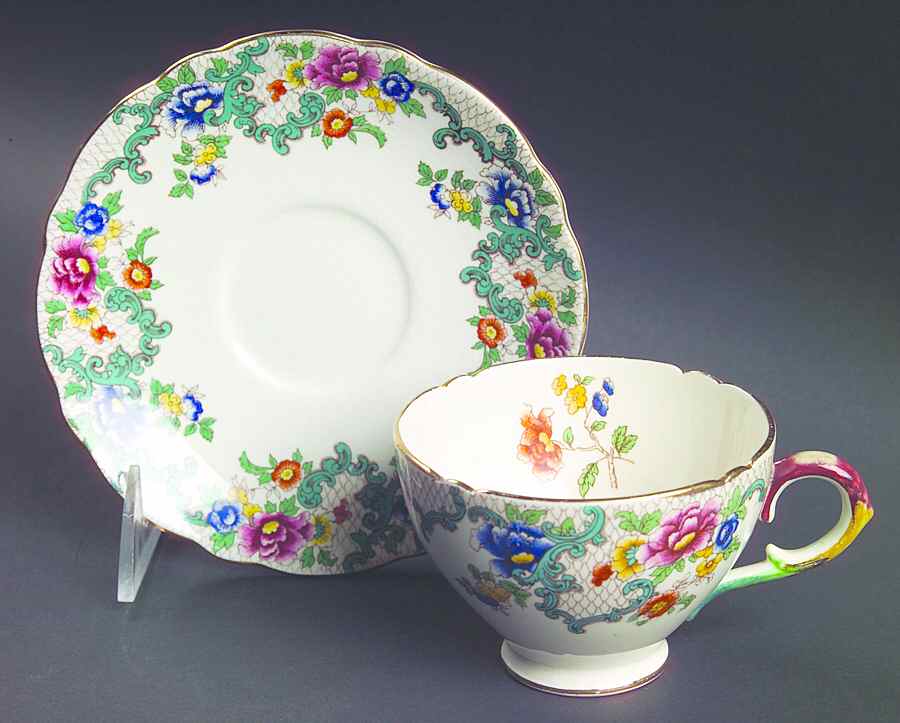 Victoria (Scalloped, Gold Trim) Footed Cup & Saucer Set by Royal Cauldon-1