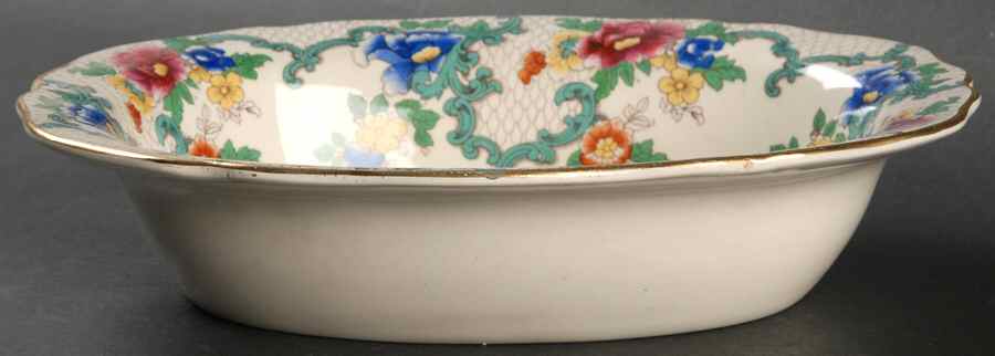 Victoria (Scalloped, Gold Trim) 8" Oval Vegetable Bowl by Royal Cauldon-1