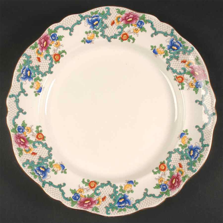 Victoria (Scalloped, Gold Trim) 13" Chop Plate (Round Platter) by Royal Cauldon-1
