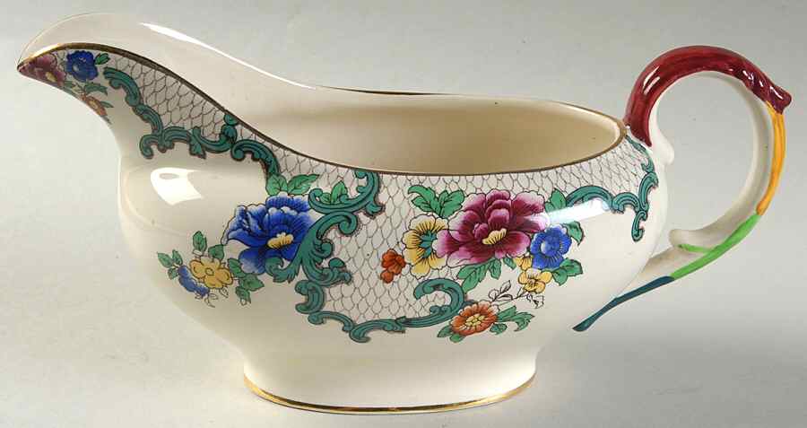 Victoria (Scalloped, Gold Trim) Gravy Boat by Royal Cauldon-1