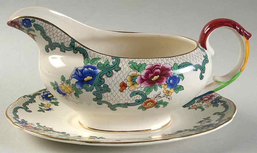 Victoria (Scalloped, Gold Trim) Gravy Boat & Underplate by Royal Cauldon-1